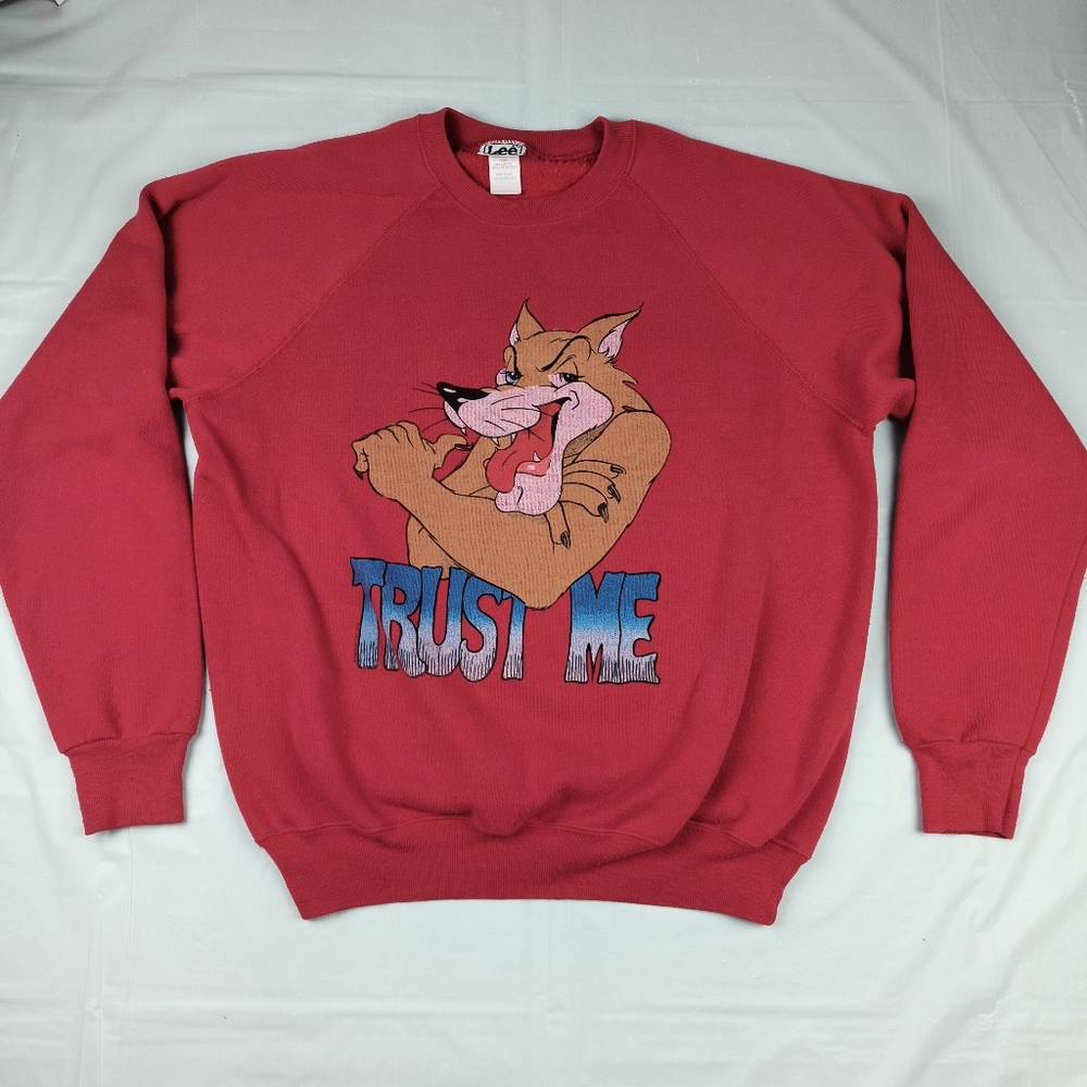 Vintage 80s sweatshirt Lee big bad wolf teletrend 1987 trust me XL Red USA Made